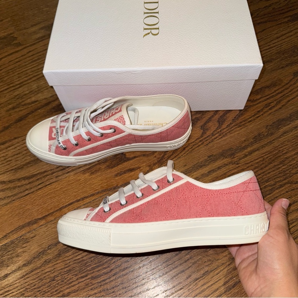 Size 9.5 Christian Dior Walk'n'Dior Canvas Sneakers Pink - Picture 4 of 14